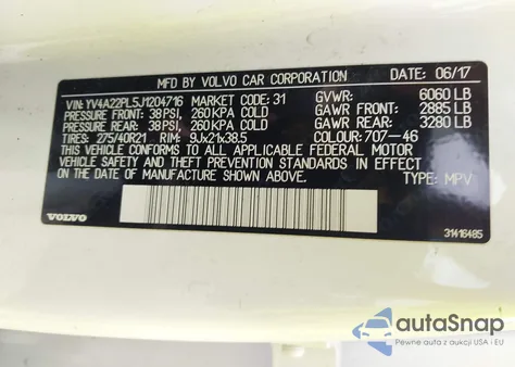 2018 Volvo Xc90 T6 Inscription z USA, uszkodzony, nr VIN YV4A22PL5J1204716